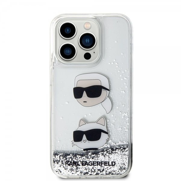 Karl Lagerfeld iPhone 15 Pro Max Skal Liquid Glitter Karl & Choupette Silver