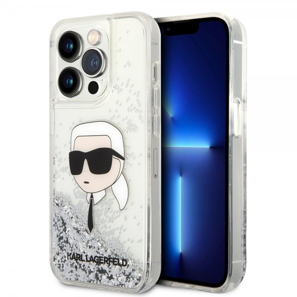 Karl Lagerfeld iPhone 15 Pro Max Skal Liquid Glitter NFT Karl Silver