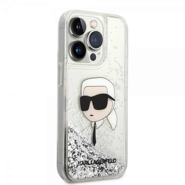 Karl Lagerfeld iPhone 15 Pro Max Skal Liquid Glitter NFT Karl Silver