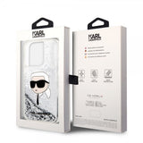 Karl Lagerfeld iPhone 15 Pro Max Skal Liquid Glitter NFT Karl Silver