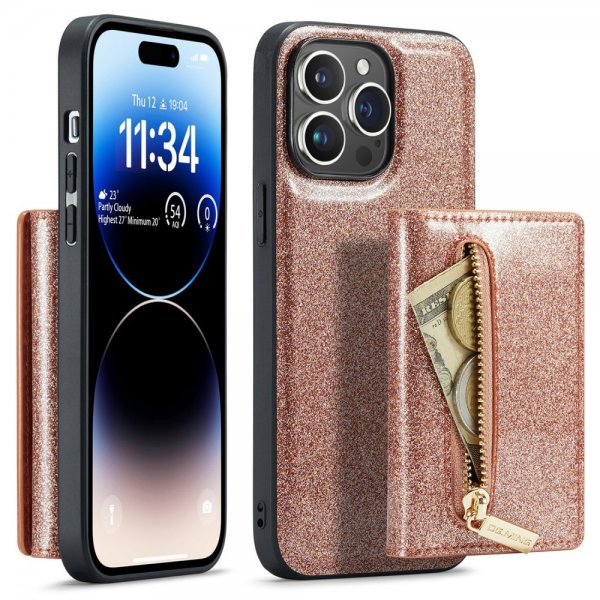 Dg.Ming iPhone 15 Pro Max Skal M3 Series Löstagbar Korthållare Glitter Roseguld