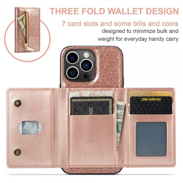 Dg.Ming iPhone 15 Pro Max Skal M3 Series Löstagbar Korthållare Glitter Roseguld