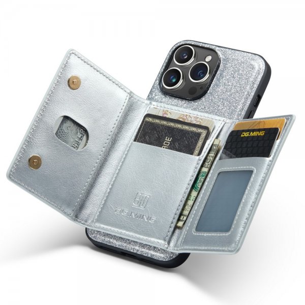 Dg.Ming iPhone 15 Pro Max Skal M3 Series Löstagbar Korthållare Glitter Silver