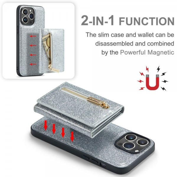Dg.Ming iPhone 15 Pro Max Skal M3 Series Löstagbar Korthållare Glitter Silver