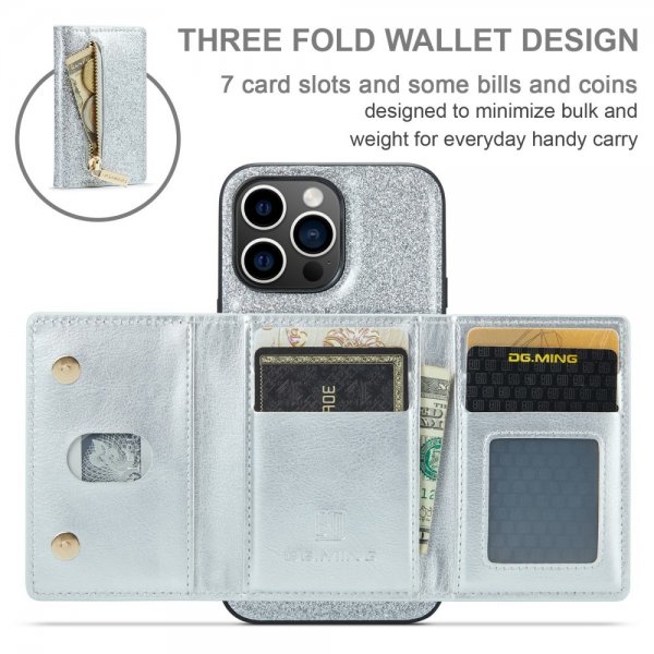 Dg.Ming iPhone 15 Pro Max Skal M3 Series Löstagbar Korthållare Glitter Silver