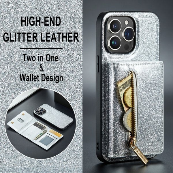 Dg.Ming iPhone 15 Pro Max Skal M3 Series Löstagbar Korthållare Glitter Silver
