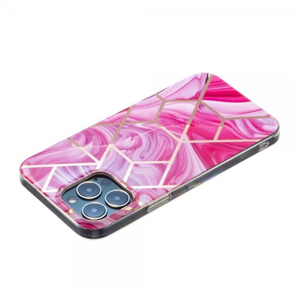 iPhone 15 Pro Max Skal Marmormönster Rosa Röd