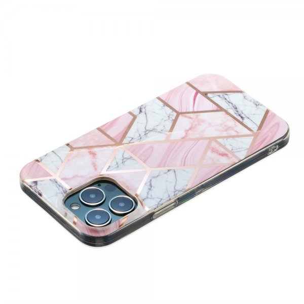 iPhone 15 Pro Max Skal Marmormönster Rosa Vit