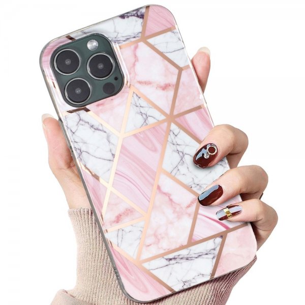 iPhone 15 Pro Max Skal Marmormönster Rosa Vit