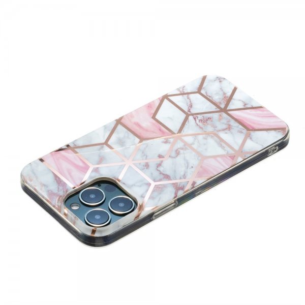 iPhone 15 Pro Max Skal Marmormönster Vit Rosa