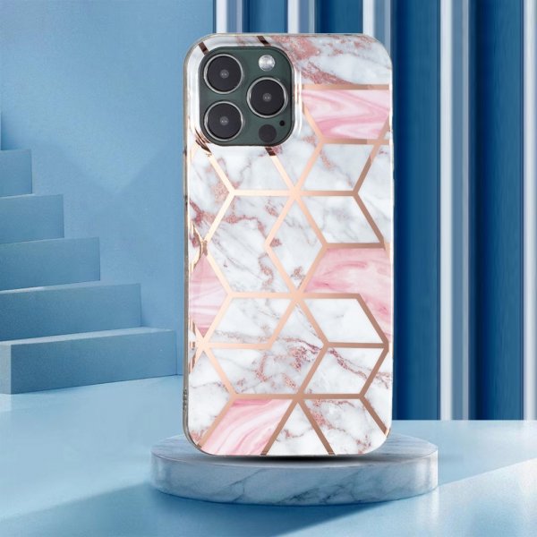 iPhone 15 Pro Max Skal Marmormönster Vit Rosa