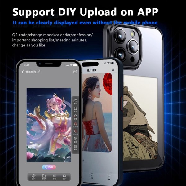 iPhone 15 Pro Max Skal med Inbyggd Display E Ink Case Svart