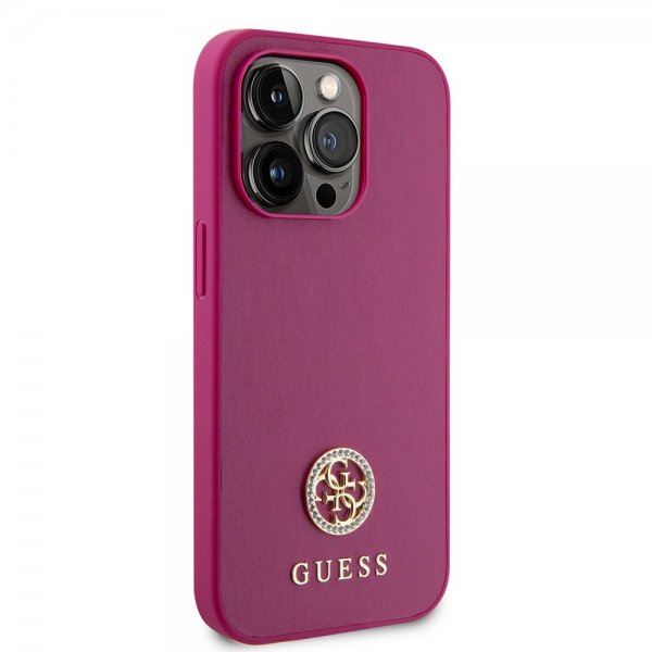 Guess iPhone 15 Pro Max Skal Metal Logo Strass Metallic Rosa
