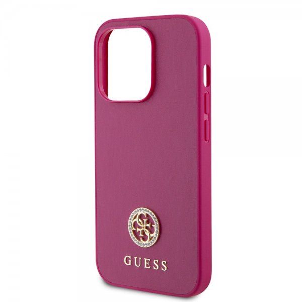Guess iPhone 15 Pro Max Skal Metal Logo Strass Metallic Rosa
