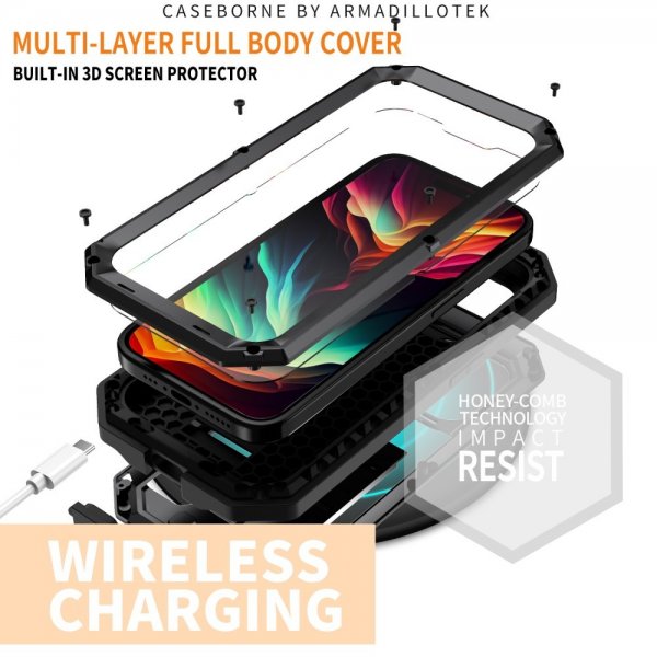 R-JUST iPhone 15 Pro Max Skal Metall Stöttåligt Kameraskydd Svart