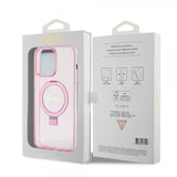 Guess iPhone 15 Pro Max Skal Ring Stand Glitter MagSafe Rosa