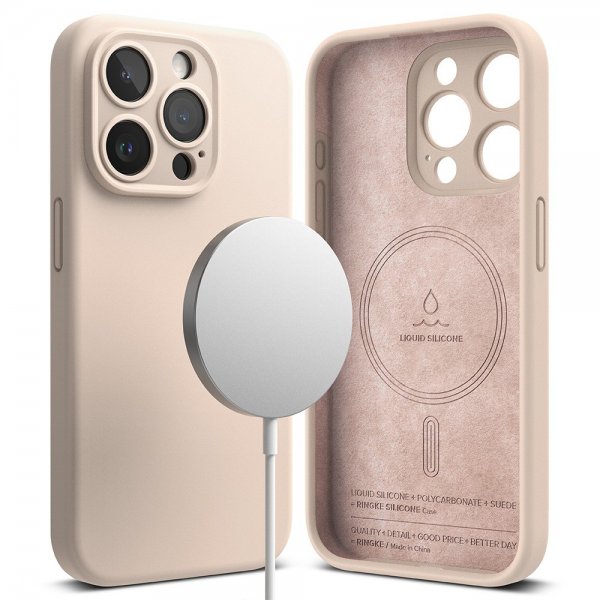 Ringke iPhone 15 Pro Max Skal Silicone Magnetic Pink Sand