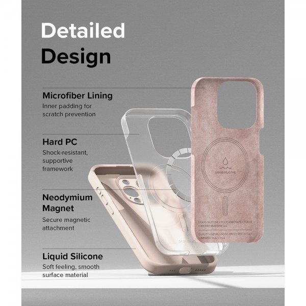 Ringke iPhone 15 Pro Max Skal Silicone Magnetic Pink Sand