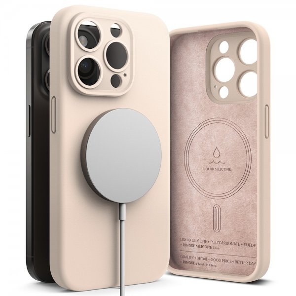 Ringke iPhone 15 Pro Max Skal Silicone Magnetic Pink Sand