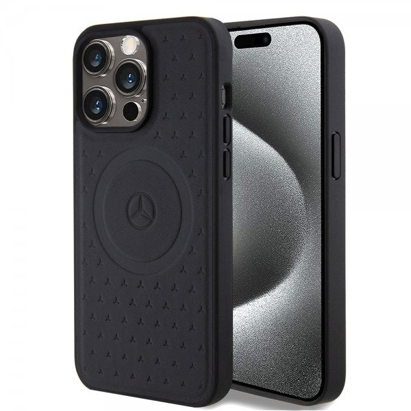 Mercedes Benz iPhone 15 Pro Max Skal Star Pattern MagSafe Svart