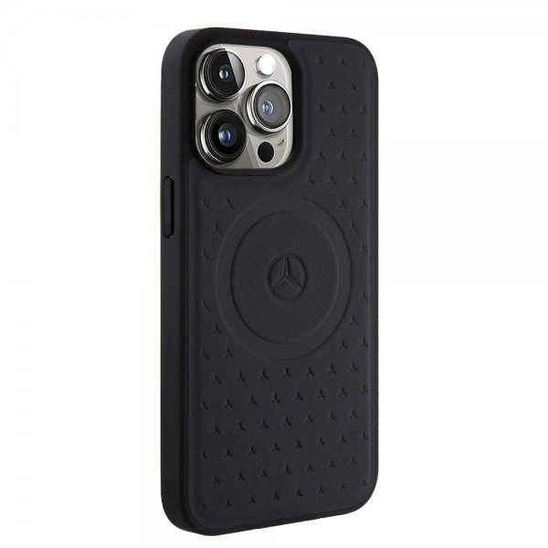 Mercedes Benz iPhone 15 Pro Max Skal Star Pattern MagSafe Svart