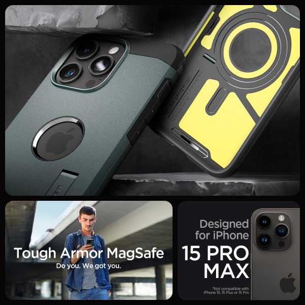 Spigen iPhone 15 Pro Max Skal Tough Armor MagFit Abyss Green