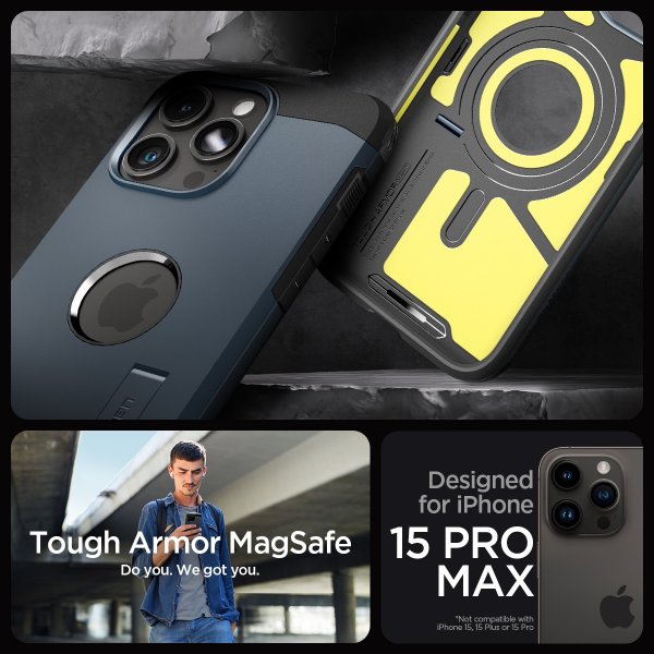 Spigen iPhone 15 Pro Max Skal Tough Armor MagFit Metal Slate