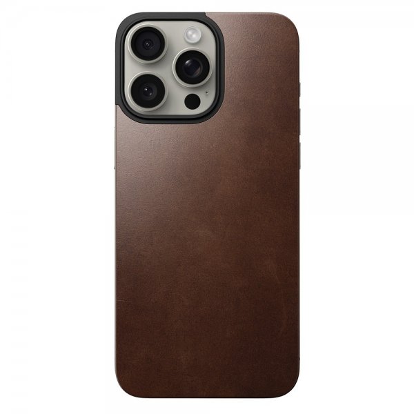 Nomad iPhone 15 Pro Max Skin Magnetic Leather Back Horween Rustic Brown