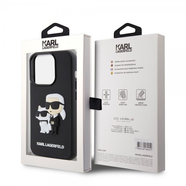 Karl Lagerfeld iPhone 15 Pro Skal 3D Rubber Karl & Choupette Svart