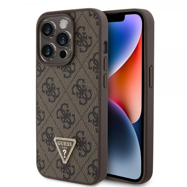 Guess iPhone 15 Pro Skal 4G Metal Triangle Strass Brun