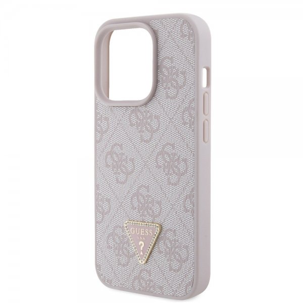 Guess iPhone 15 Pro Skal 4G Metal Triangle Strass Rosa