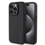 Mercedes Benz iPhone 15 Pro Skal Carbon Effect Leather Stripe AMG Svart