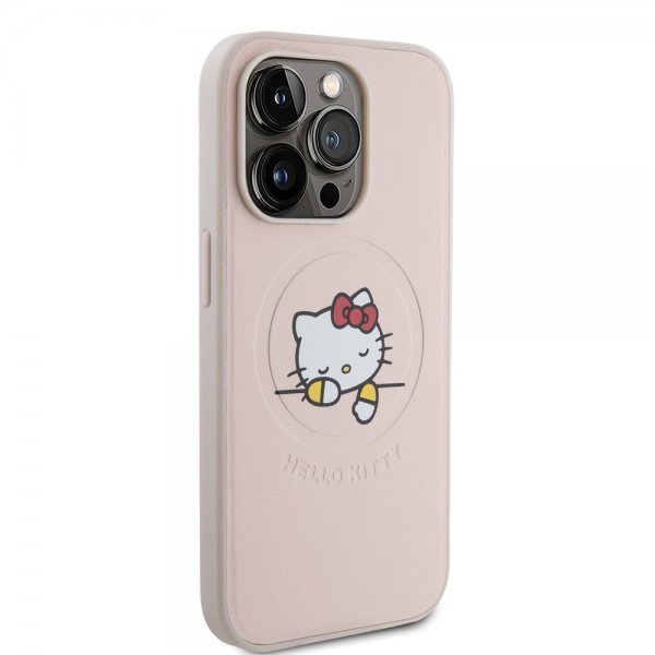 Hello Kitty iPhone 15 Pro Skal Debossed Logo MagSafe Rosa