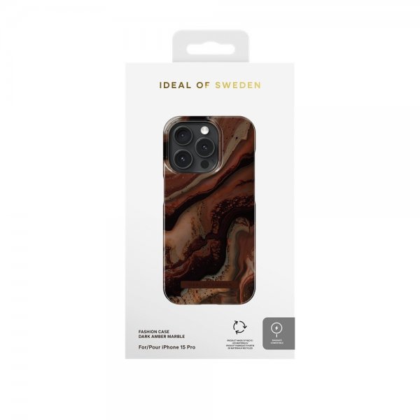 Ideal of Sweden iPhone 15 Pro Skal Fashion Case MagSafe Dark Amber Marble