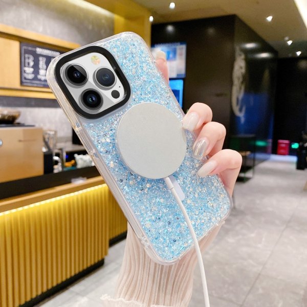iPhone 15 Pro Skal Glitter MagSafe Blå