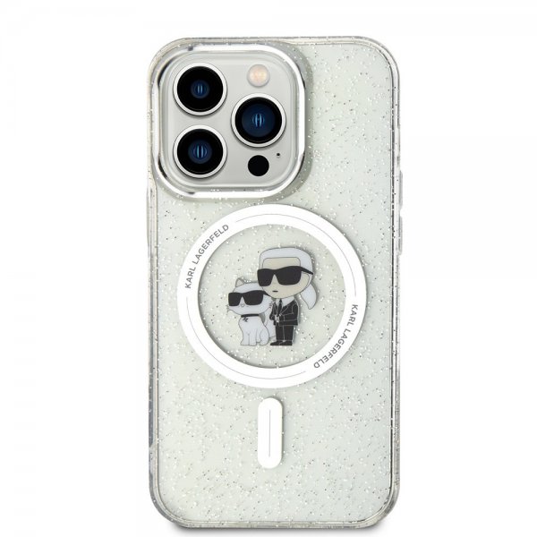 Karl Lagerfeld iPhone 15 Pro Skal Karl & Choupette Glitter MagSafe Transparent