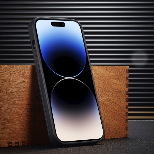 Lc.Imeeke iPhone 15 Pro Skal Kolfibertextur Röd Stripe Svart