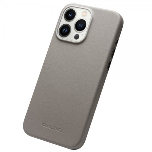 Qialino iPhone 15 Pro Skal Konstläder MagSafe Grå