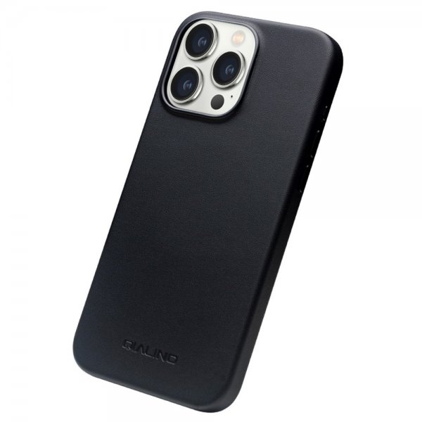 Qialino iPhone 15 Pro Skal Konstläder MagSafe Svart