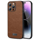 Sulada iPhone 15 Pro Skal Lädertextur Brun