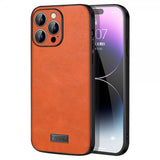 Sulada iPhone 15 Pro Skal Lädertextur Orange