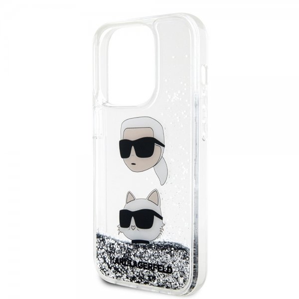 Karl Lagerfeld iPhone 15 Pro Skal Liquid Glitter Karl & Choupette Silver