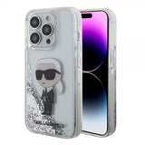 Karl Lagerfeld iPhone 15 Pro Skal Liquid Glitter NFT Karl Silver