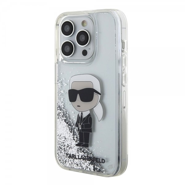 Karl Lagerfeld iPhone 15 Pro Skal Liquid Glitter NFT Karl Silver