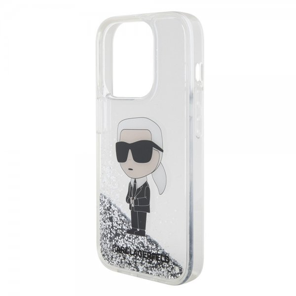 Karl Lagerfeld iPhone 15 Pro Skal Liquid Glitter NFT Karl Silver