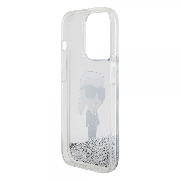 Karl Lagerfeld iPhone 15 Pro Skal Liquid Glitter NFT Karl Silver