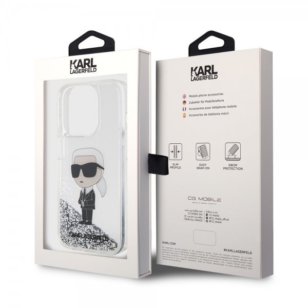 Karl Lagerfeld iPhone 15 Pro Skal Liquid Glitter NFT Karl Silver