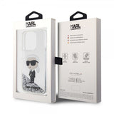 Karl Lagerfeld iPhone 15 Pro Skal Liquid Glitter NFT Karl Silver