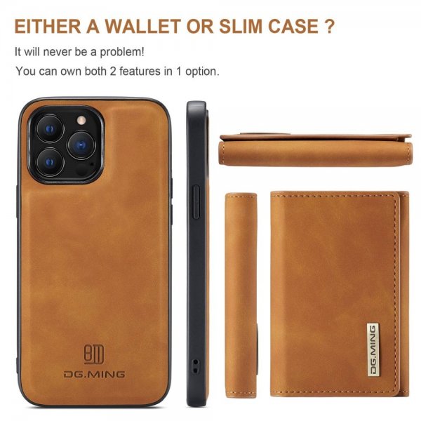 Dg.Ming iPhone 15 Pro Skal M1 Series Löstagbar Korthållare Brun