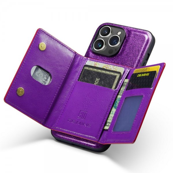 Dg.Ming iPhone 15 Pro Skal M3 Series Löstagbar Korthållare Glitter Lila